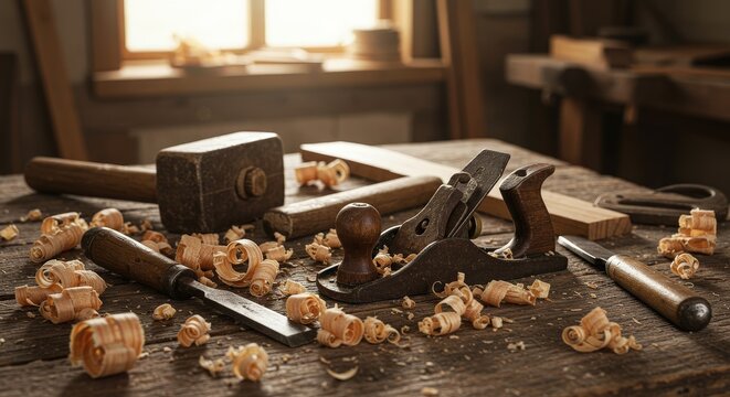 old tools on wooden table