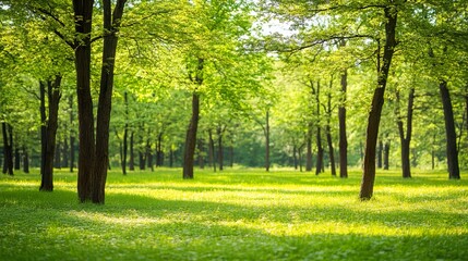 Fototapeta premium Tranquil Forest Glow with Soft Sunlight and Warm Tones, Perfect for Text Placement