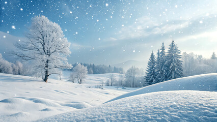 Obraz premium Serene Winter Landscape with Snow-Covered Trees and Gentle Snowfall