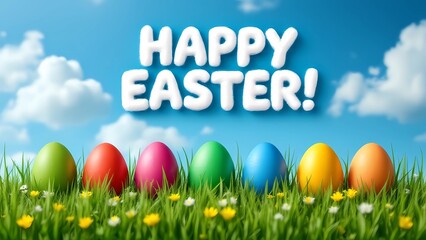 Colorful Easter Eggs Nestled in Lush Green Grass and Wildflowers, Celebrating the Joy of Springtime Festivities