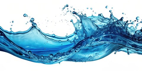Abstract Water Splash A Dynamic, Artistic Composition of Flowing Blue Liquid with Air Bubbles and White Background