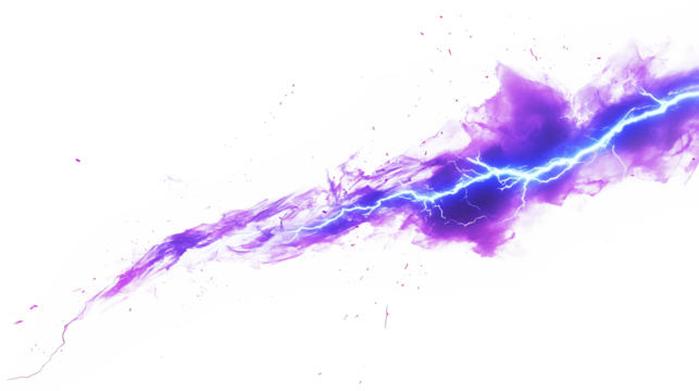 Electric blue with purple lightning bolt streaks on white & transparent a background.