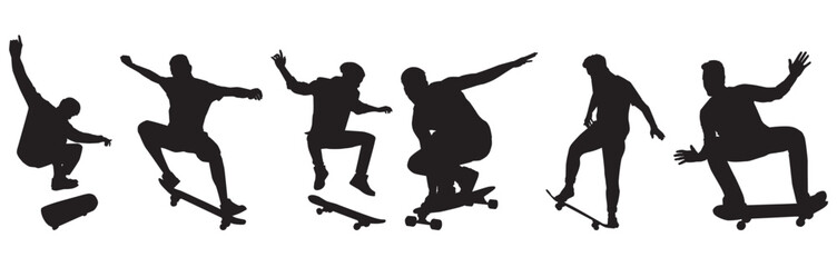 set of silhouettes of skateboarder. Set of skateboarder on isolated white background. 
