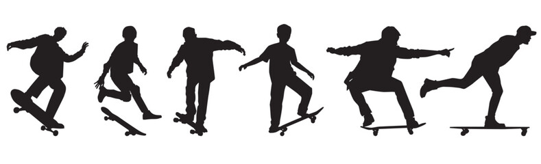 set of silhouettes of skateboarder. Set of skateboarder on isolated white background.  © Unknown Artist