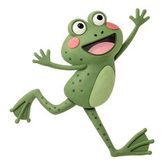Naklejka premium a clay Cute, A frog running energetically with a joyful expressione, isolated on a transparent background