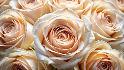 Softly hued rose petals open in a delicate dance of nature's beauty, revealing a subtle symphony of color and texture.