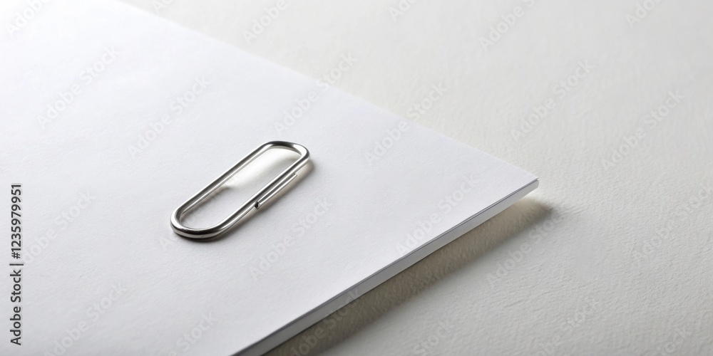 Poster a single, metallic paperclip rests on a sheet of white paper, creating a minimalist, yet intriguing 