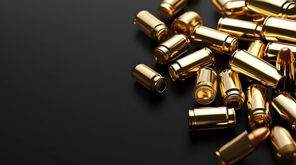 Golden bullets pile on dark background