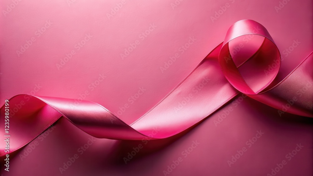 Poster A single soft pink satin ribbon, curled and tied into a loop, creates a delicate design against a pink background.