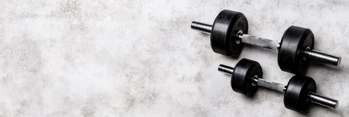 Obraz premium Weightlifting Equipment on Textured Background - This image showcases dumbbells on a textured surface, symbolizing strength, fitness, exercise, health, and determination.