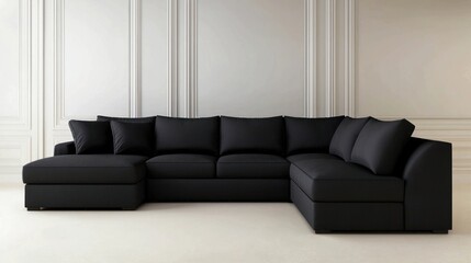 Fototapeta premium Dark Grey Fabric U-Shaped Sectional Sofa in Modern Living Room