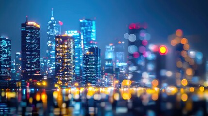 Obraz premium Night Cityscape with Illuminating Towers and Vibrant Lights
