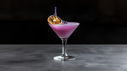 Deep purple cocktail elegantly presented in a sleek glass