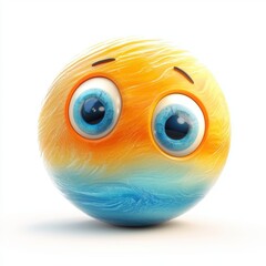 Gas giant character with tiny cute eyes and a fluffy atmosphere, placed on a bright white background