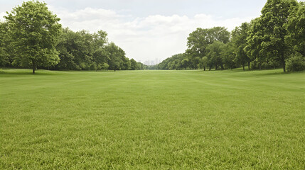 Obraz premium Green park lawn, city skyline, summer day, nature scene, landscape
