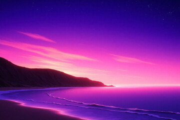 Fototapeta premium serene dreamlike beach scene at sunset with colorful sky and island