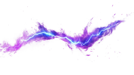 Electric blue with purple lightning bolt streaks on white & transparent a background.