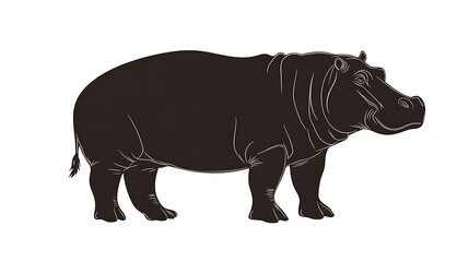 Obraz premium Profile of a hippopotamus, line drawing, animal silhouette, graphic design, for illustration or educational materials