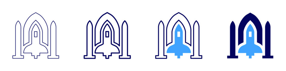 Rocket combustion icon in 4 different styles. Thin Line, Line, Bold, and Bold Line. Duotone style. Editable stroke