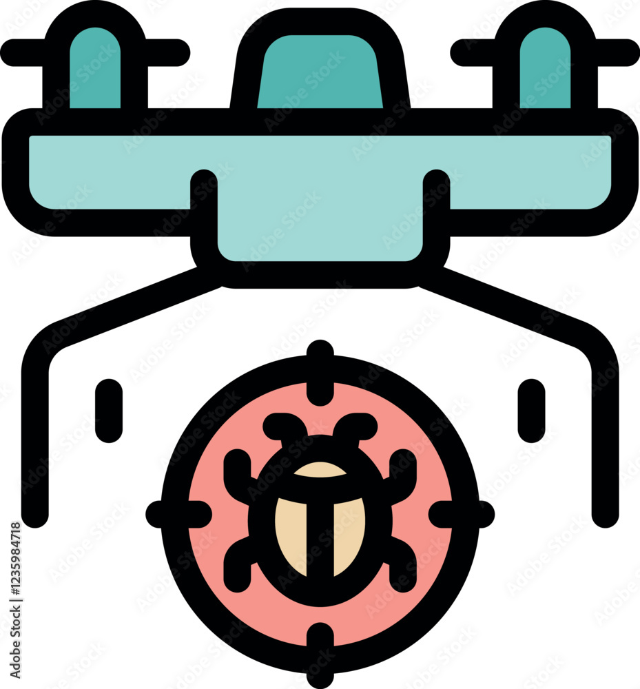 Poster drone identifying and targeting a computer bug, symbolizing cybersecurity and threat detection