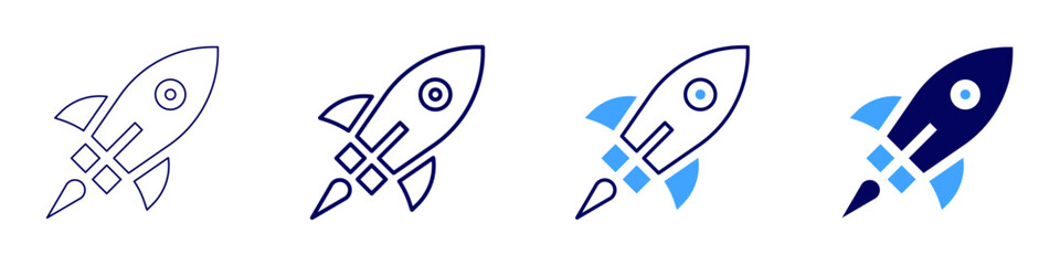 Rocket evaluations icon in 4 different styles. Thin Line, Line, Bold, and Bold Line. Duotone style. Editable stroke