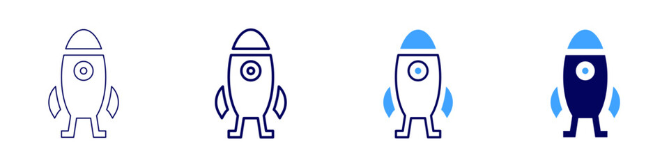 Rocket exhibitions icon in 4 different styles. Thin Line, Line, Bold, and Bold Line. Duotone style. Editable stroke