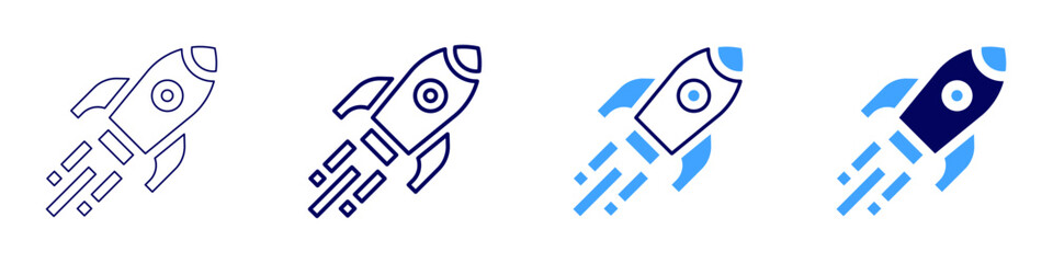 Rocket exploration icon in 4 different styles. Thin Line, Line, Bold, and Bold Line. Duotone style. Editable stroke