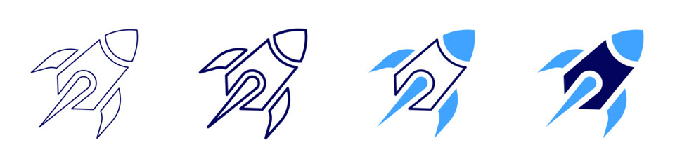 Rocket functionalities icon in 4 different styles. Thin Line, Line, Bold, and Bold Line. Duotone style. Editable stroke