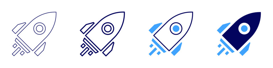Rocket guidelines icon in 4 different styles. Thin Line, Line, Bold, and Bold Line. Duotone style. Editable stroke