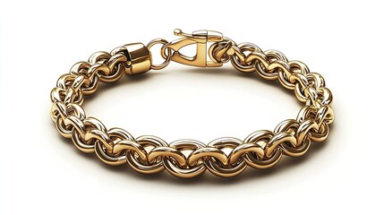 Obraz premium Elegant twisted gold chain bracelet isolated on light background showcasing intricate design and shine