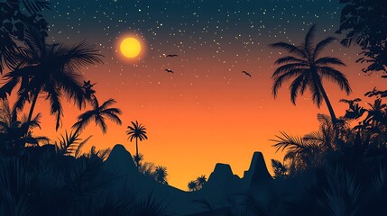 Obraz premium Tropical sunset silhouette landscape background image