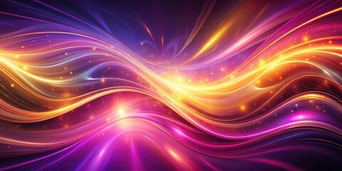 Obraz premium Abstract swirling and shimmering light streaks in vibrant purple, pink, and yellow tones with a sparkling background.