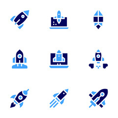 Rocket icon set. Bold style. Duotone colors. rocket, release, startup