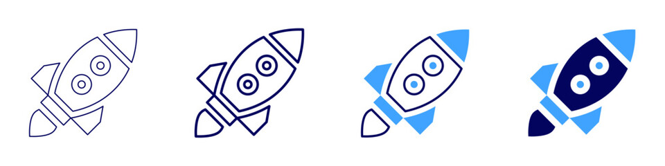Rocket insights icon in 4 different styles. Thin Line, Line, Bold, and Bold Line. Duotone style. Editable stroke