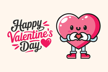Cute Happy Valentine's Day Kawaii Heart Character Illustration
