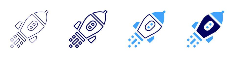 Rocket markets icon in 4 different styles. Thin Line, Line, Bold, and Bold Line. Duotone style. Editable stroke