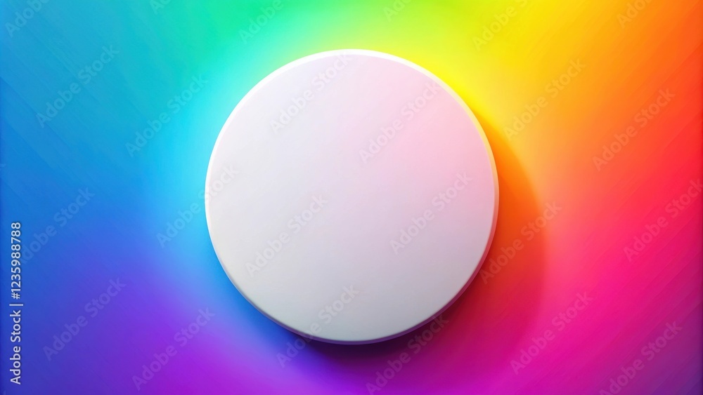 Aufkleber A white circular shape floating above a vibrant rainbow gradient background, creating a sense of depth and dimension