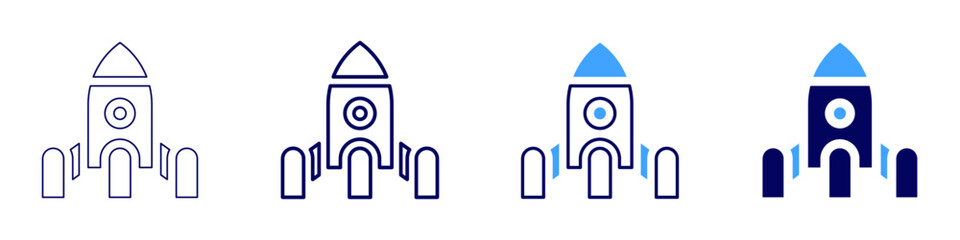 Rocket stability icon in 4 different styles. Thin Line, Line, Bold, and Bold Line. Duotone style. Editable stroke