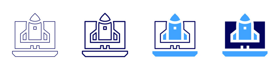 Rocket stabilization icon in 4 different styles. Thin Line, Line, Bold, and Bold Line. Duotone style. Editable stroke