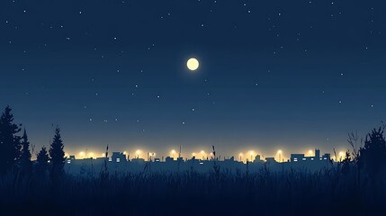 Night city silhouette, starry sky, tranquil landscape, for desktop wallpaper