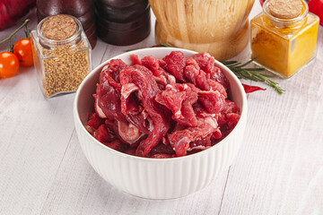 Raw beef meat - sliced strips