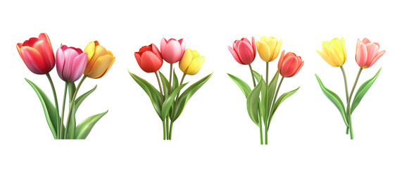 Fototapeta premium Tulip collection set, Tulip Flowers, Beautiful Tulip flower, Tulips on a white background. Red, yellow, white flowers , Tulip transparent background