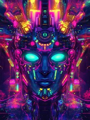 Fototapeta premium Futuristic robotic face with vibrant colors.