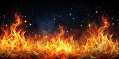Fiery Flames Dance Against a Starry Night Sky, a Visual Symphony of Heat and Light