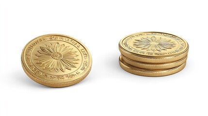 High Angle View of Bitcoin Cryptocurrency Coins Representing Business Concept on White Background