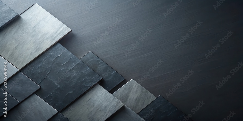 Poster Geometric Abstract Arrangement of Square Tiles with Shadow Effects on a Dark Surface
