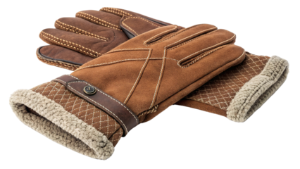 Stylish Winter Gloves with Insulated Fabric and Woolen Design, Perfect for Snowy and Frosty Conditions on Transparent Background PNG