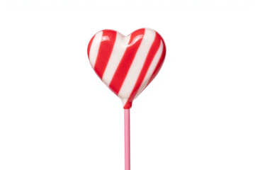 red and white striped heart shaped lollipop on plain white background
