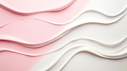 Obraz premium Abstract pink and white wavy layers create a fluid and modern design background, perfect for digital and print projects.