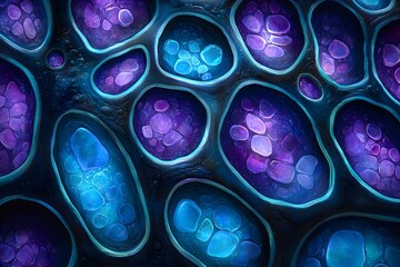 Abstract Colorful Cell Structures in Vibrant Purple and Blue Shades